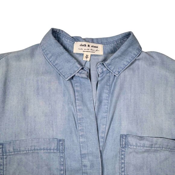 Anthropologie Cloth & Stone Blue Chambray Buttondown Shirt Sz M Lagenlook - Picture 7 of 13